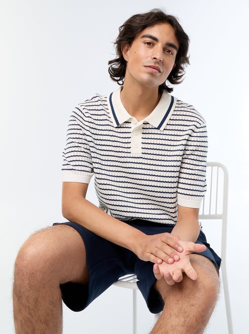Polo de manga curta em malha ajurada - Kiabi