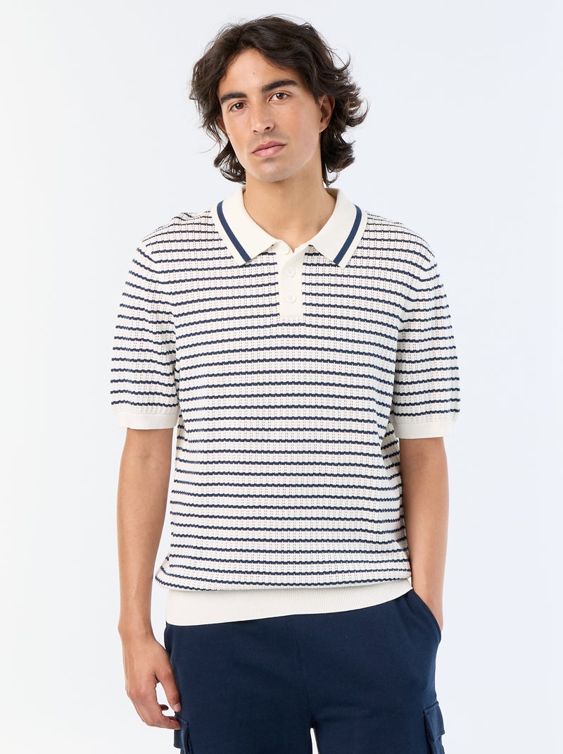 Polo de manga curta em malha ajurada Bege - Kiabi
