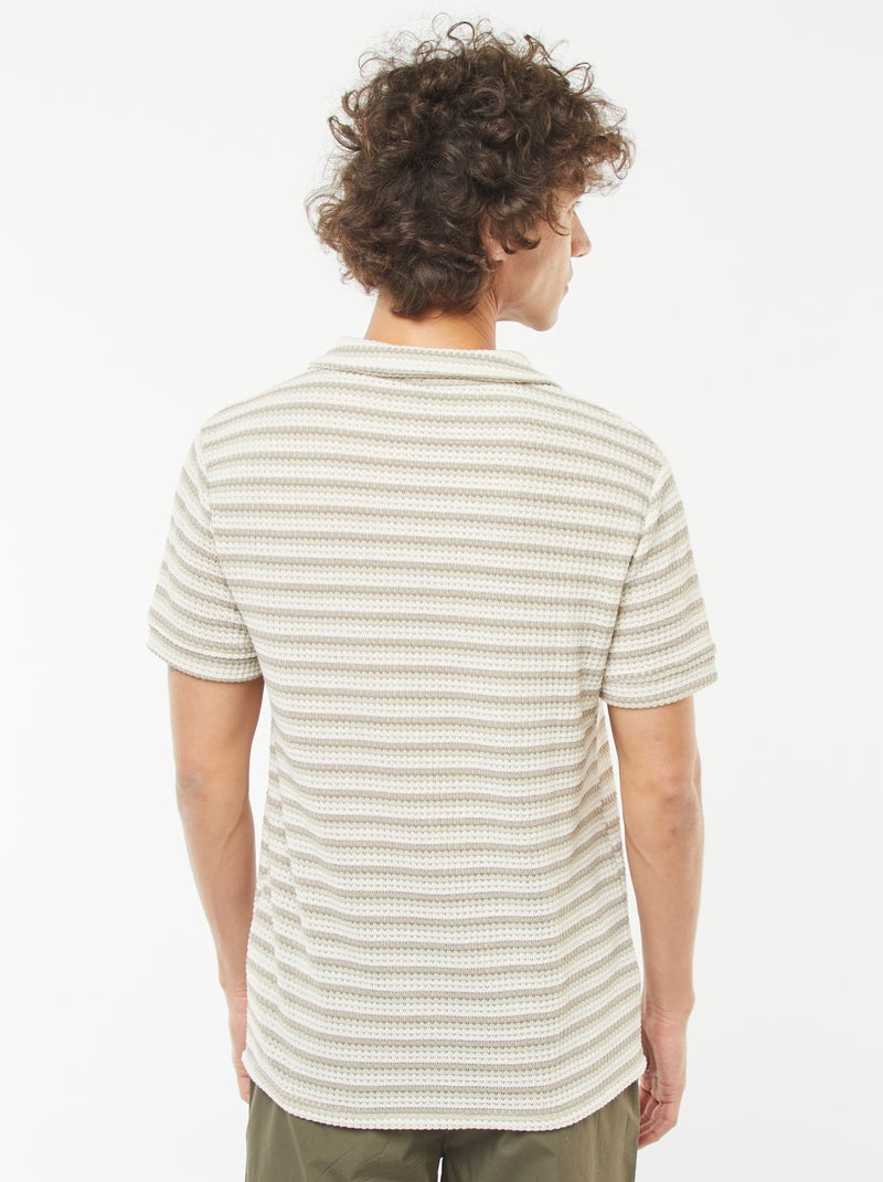 Polo de manga curta em malha de fantasia ajurada Branco - Kiabi