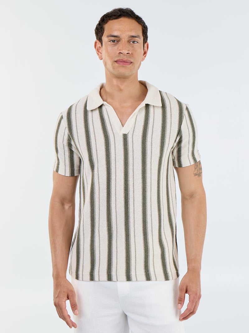 Polo de manga curta em malha de tricô Caqui - Kiabi