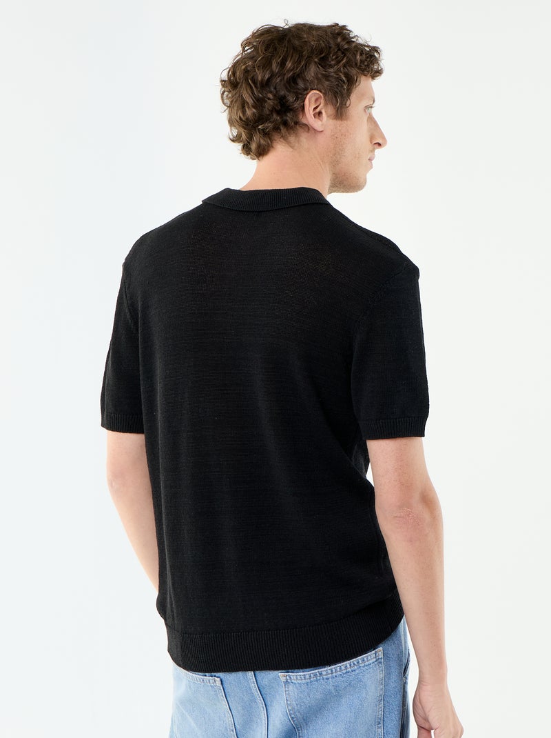 Polo de manga curta em malha perfurada Preto - Kiabi