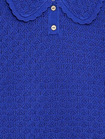 Polo de manga curta em malha rendada
