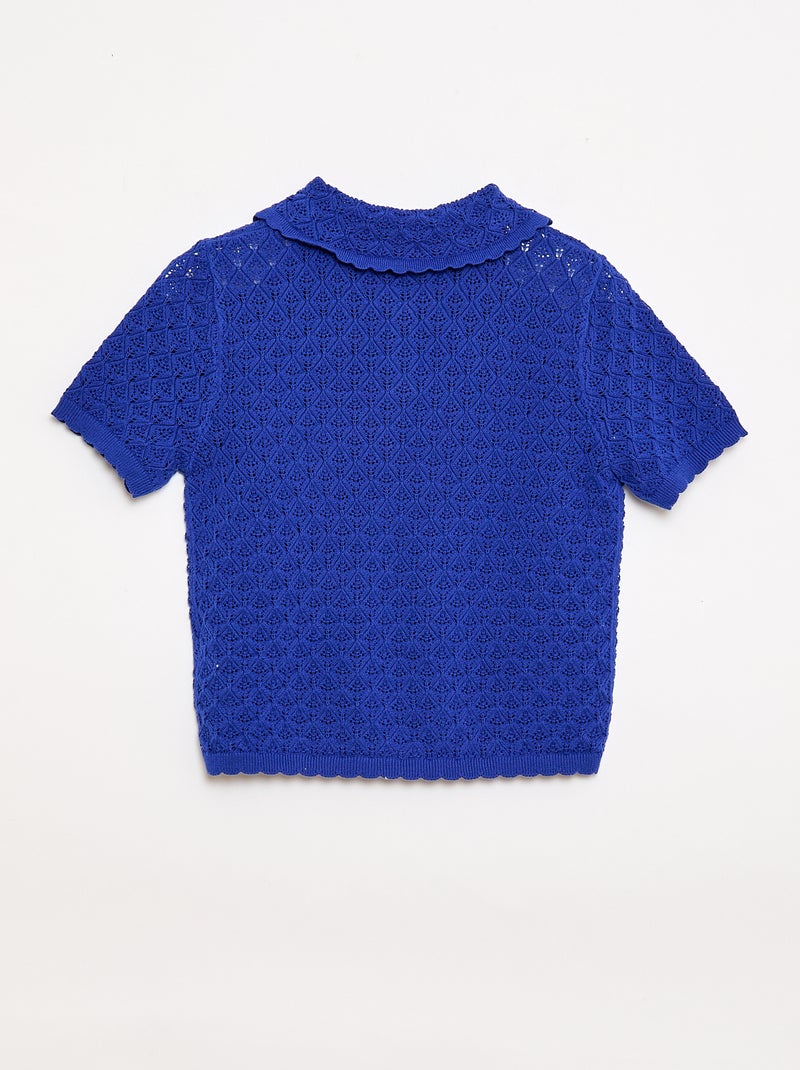Polo de manga curta em malha rendada Azul - Kiabi