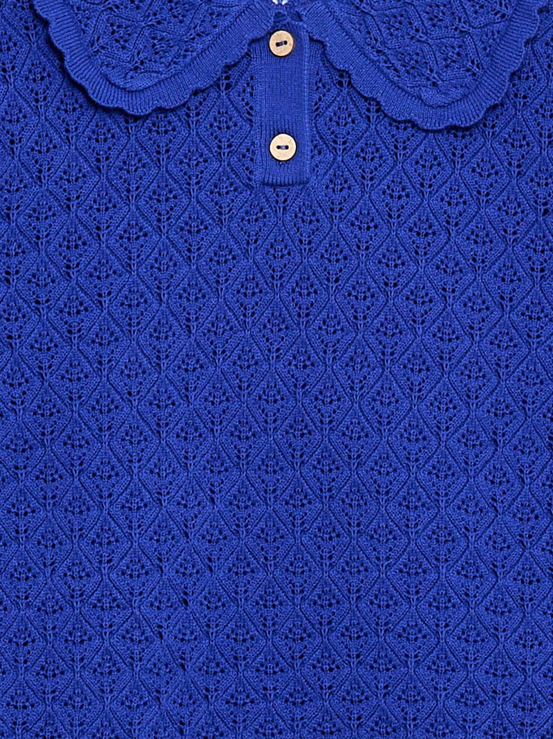 Polo de manga curta em malha rendada Azul - Kiabi