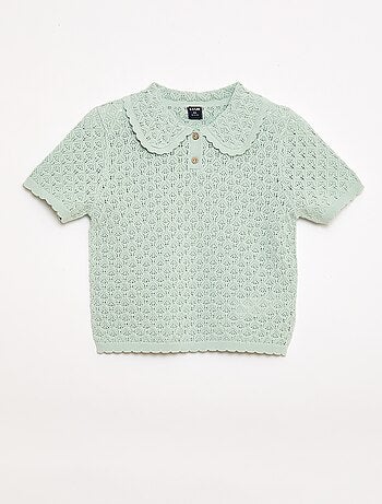 Polo de manga curta em malha rendada