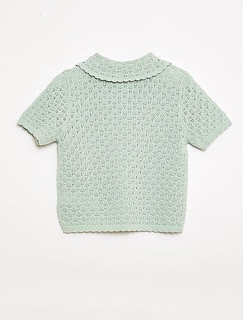 Polo de manga curta em malha rendada