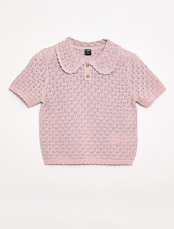 Polo de manga curta em malha rendada