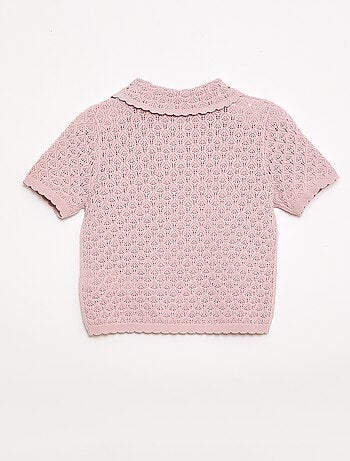 Polo de manga curta em malha rendada