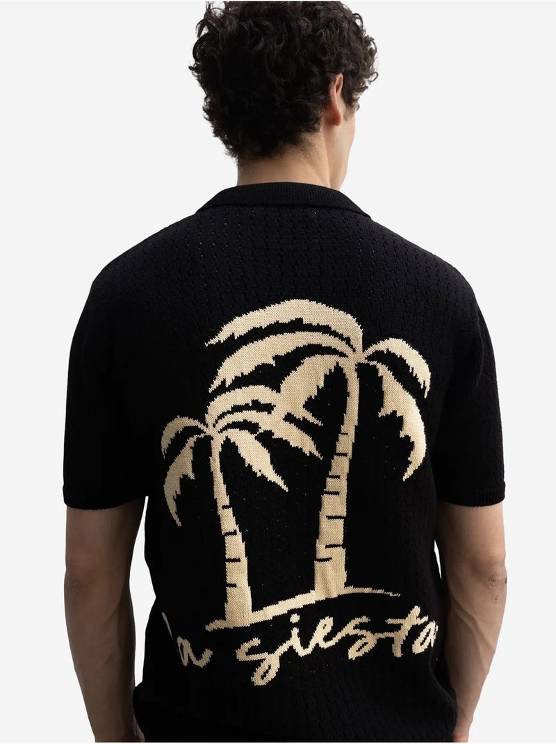 Polo de manga curta em malha texturada para homem giesto Preto - Kiabi
