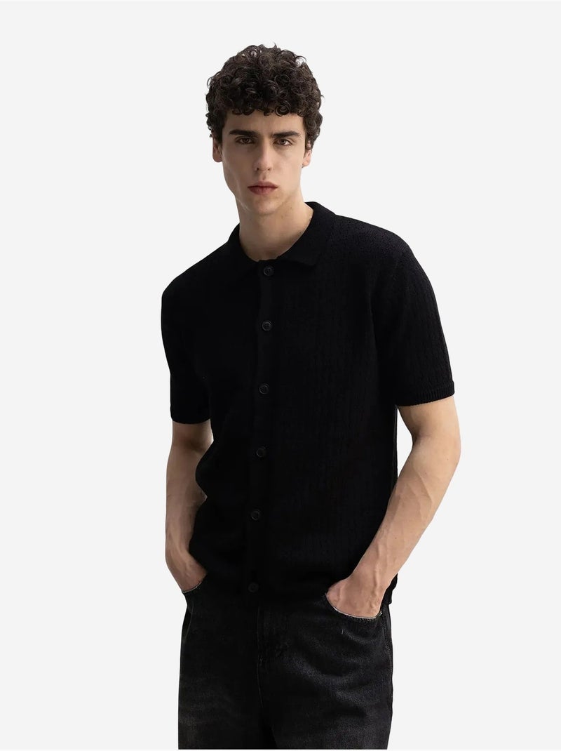 Polo de manga curta em malha texturada para homem giesto Preto - Kiabi