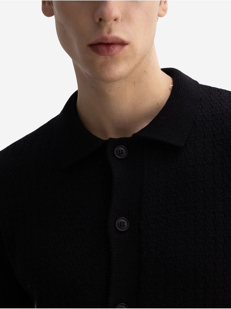 Polo de manga curta em malha texturada para homem giesto Preto - Kiabi