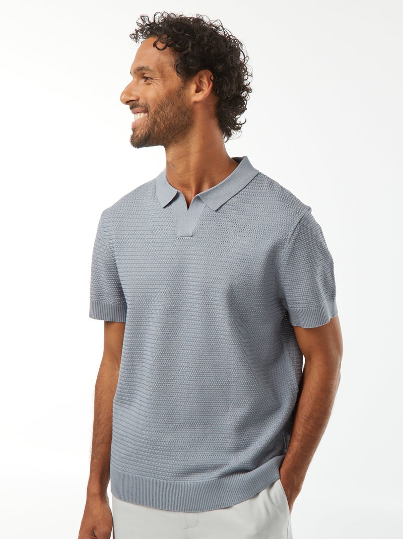 Polo de manga curta em malha tricô Azul - Kiabi