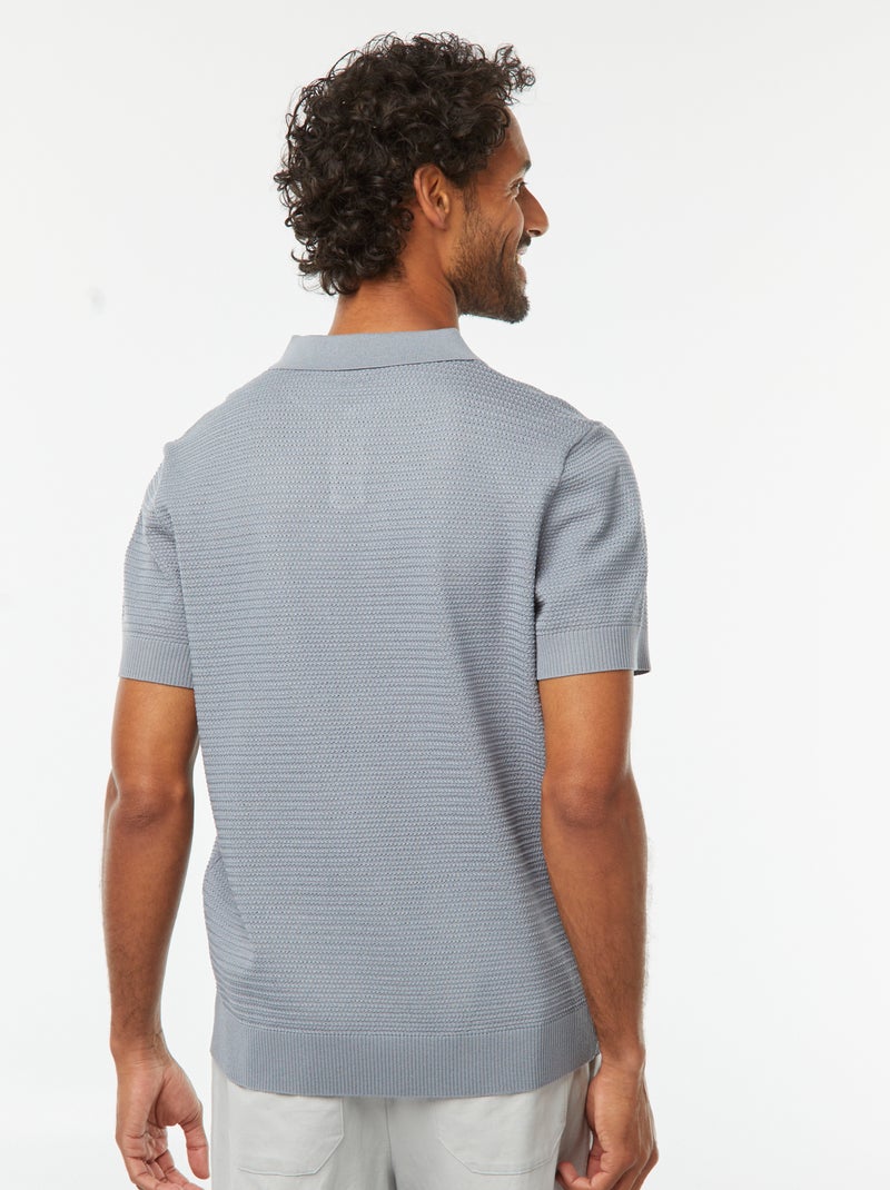 Polo de manga curta em malha tricô Azul - Kiabi