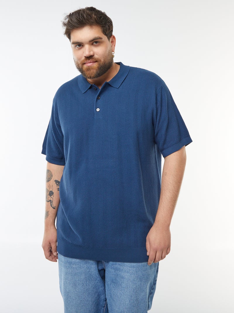 Polo de manga curta em malha tricô Azul - Kiabi