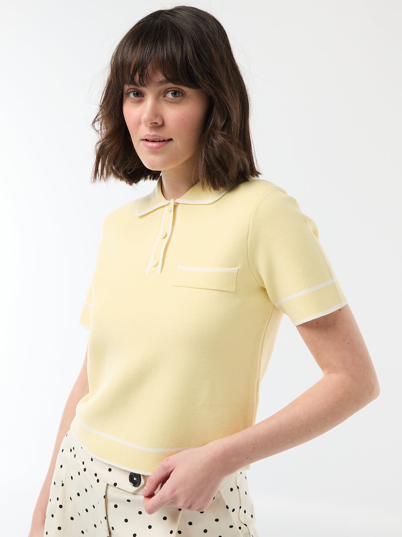 Polo de manga curta em piqué de algodão Amarelo - Kiabi
