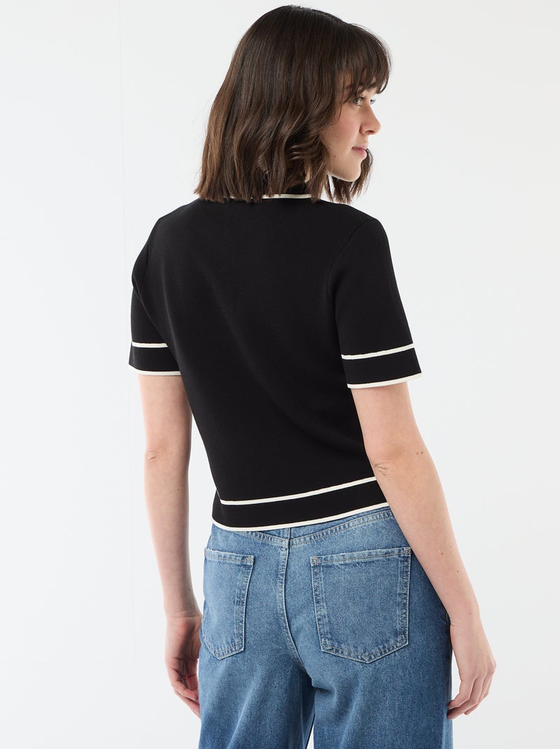 Polo de manga curta em piqué de algodão Preto - Kiabi