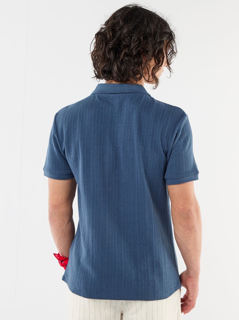 Polo de manga curta em tecido favo de mel Azul - Kiabi