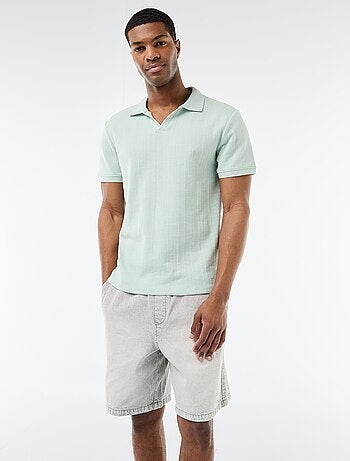 Polo de manga curta em tecido favo de mel