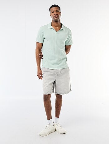 Polo de manga curta em tecido favo de mel