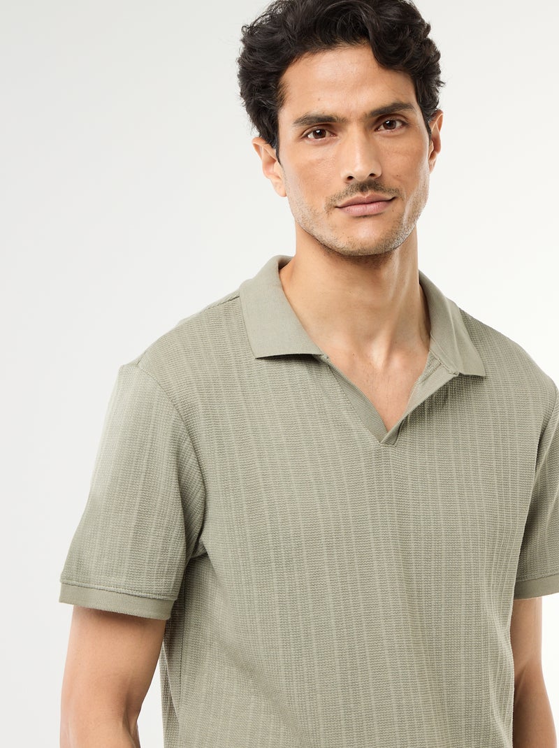 Polo de manga curta em tecido favo de mel Verde - Kiabi