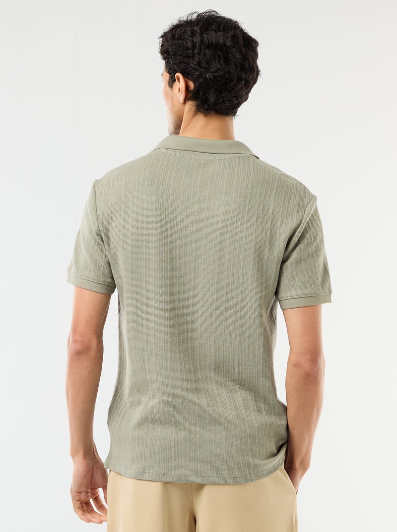 Polo de manga curta em tecido favo de mel Verde - Kiabi