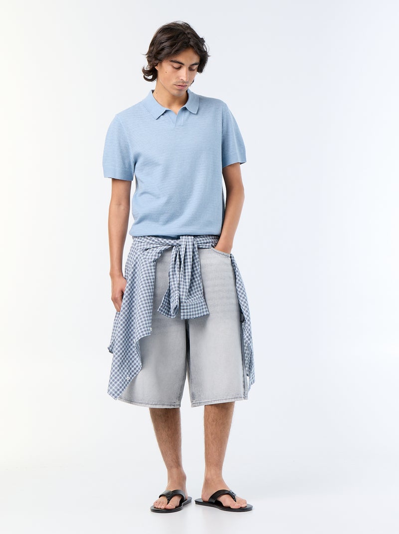 Polo de mangas curtas em malha vazada Azul - Kiabi