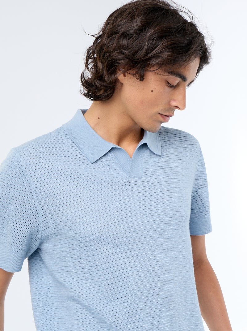 Polo de mangas curtas em malha vazada Azul - Kiabi