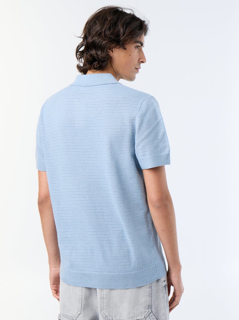 Polo de mangas curtas em malha vazada Azul - Kiabi