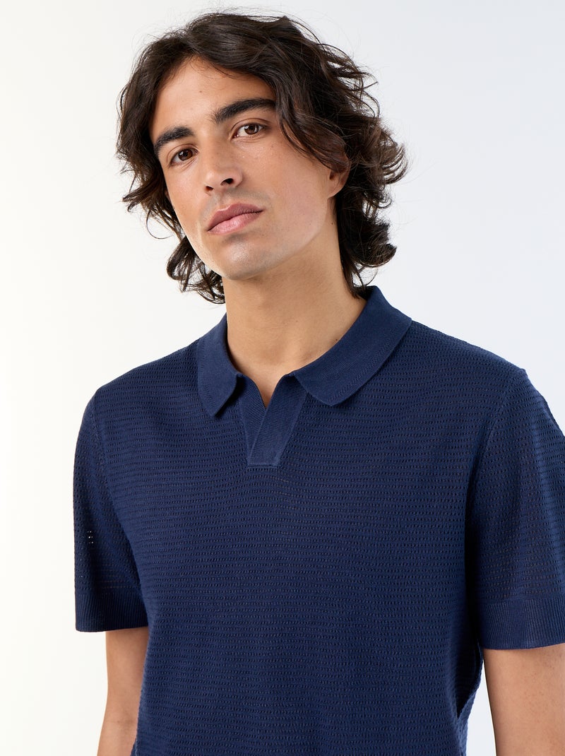 Polo de mangas curtas em malha vazada Preto - Kiabi