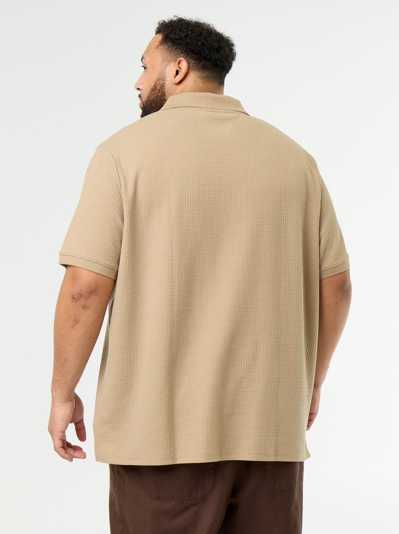 Polo de piqué de manga curta Bege - Kiabi
