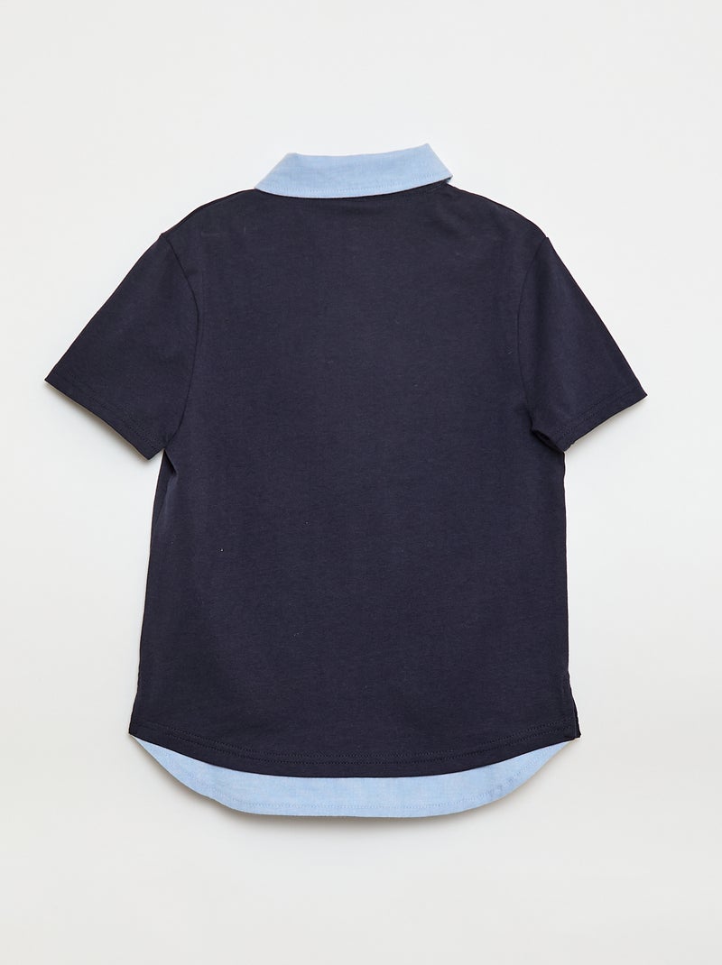 Polo efeito 2-em-1 de mangas curtas Azul - Kiabi