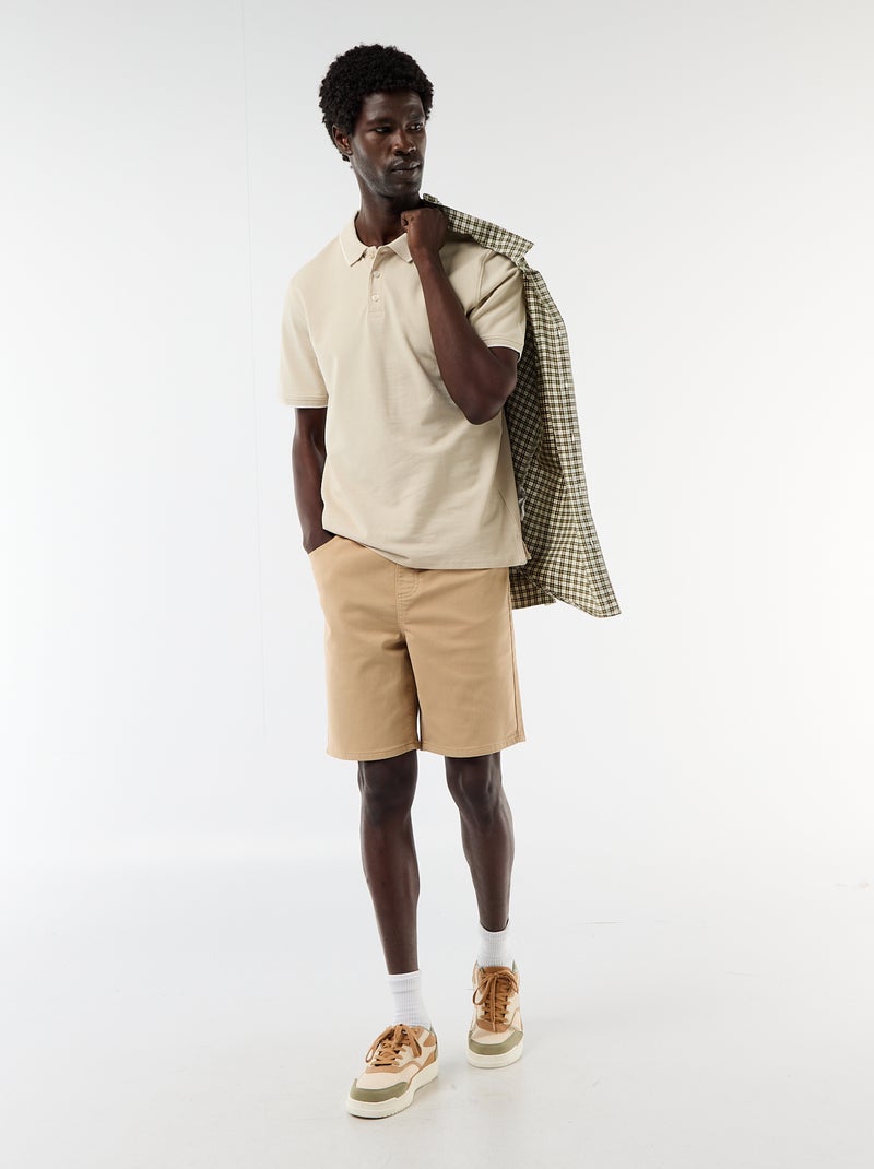 Polo em algodão liso para homem com gola polo Bege - Kiabi