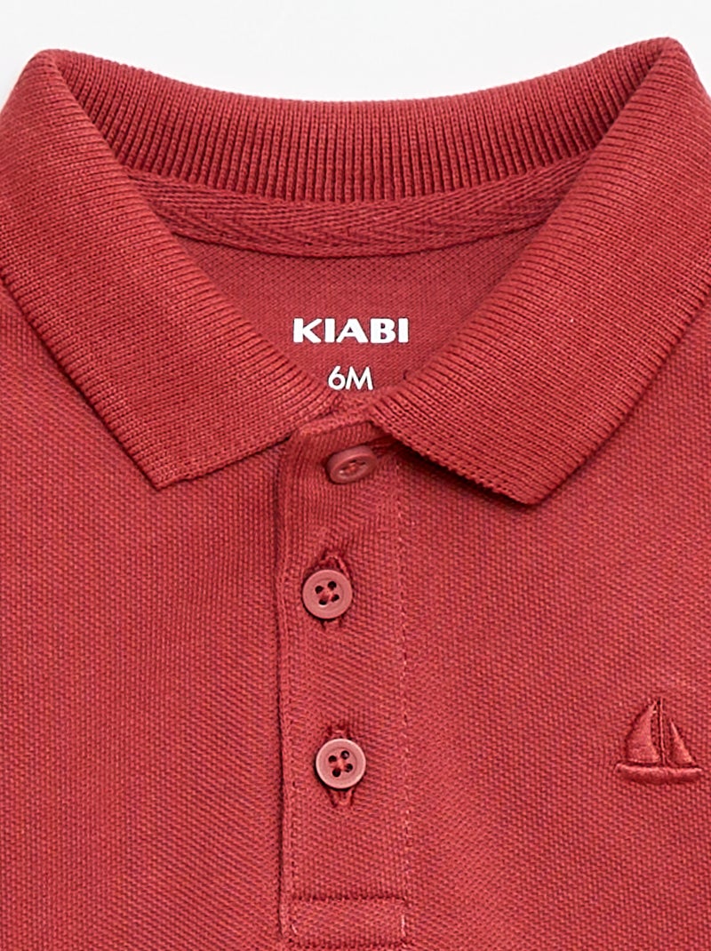 Polo em algodão piqué de manga curta Castanho - Kiabi