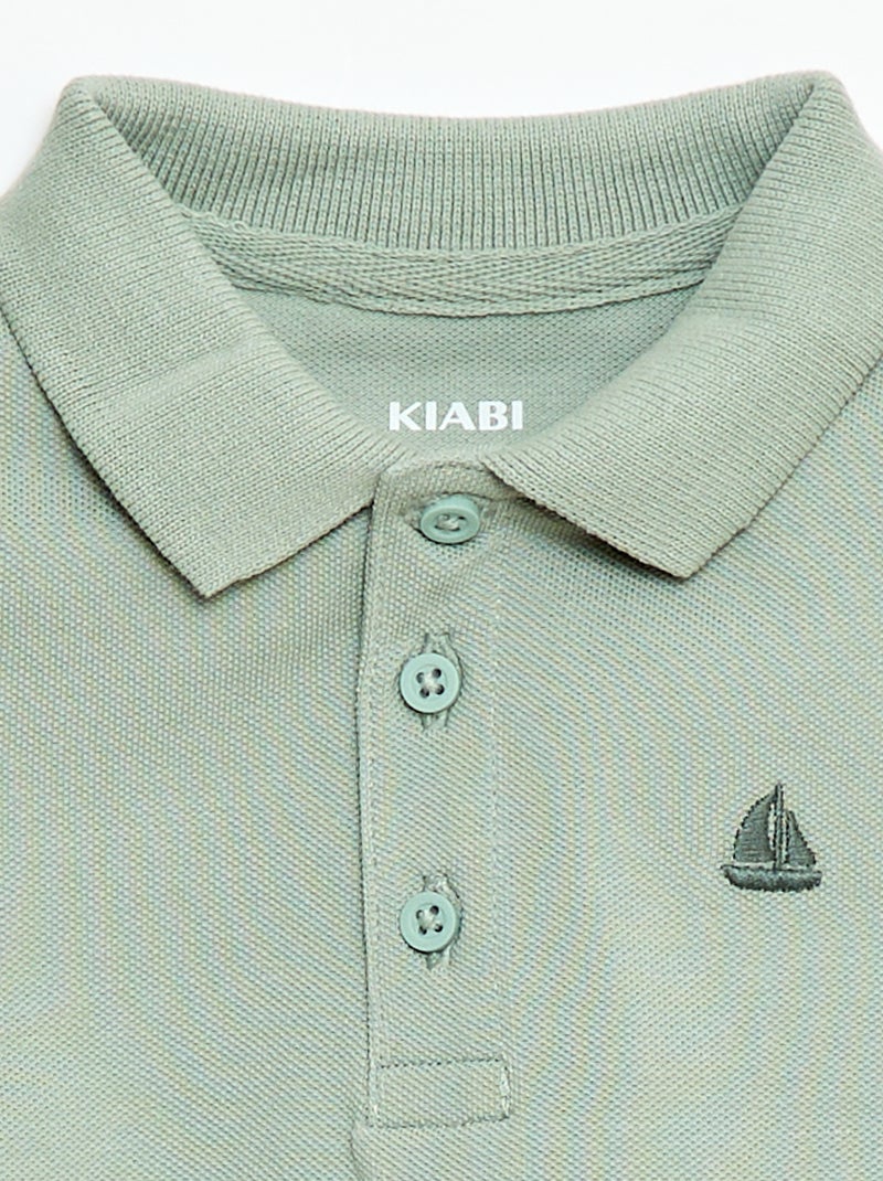 Polo em algodão piqué de manga curta Verde - Kiabi