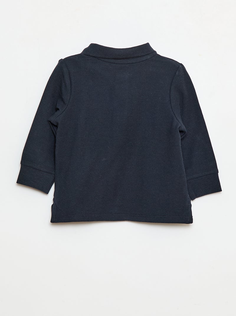 Polo em algodão piqué de mangas compridas Azul - Kiabi