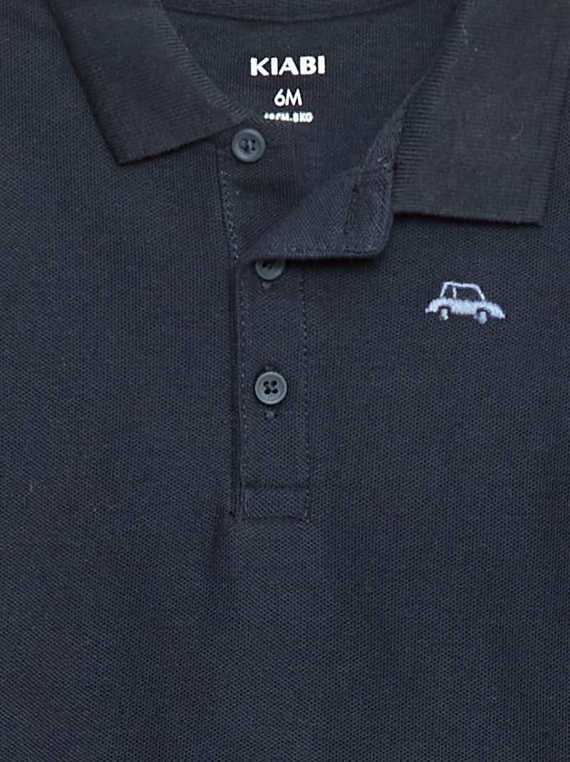 Polo em algodão piqué de mangas compridas Azul - Kiabi