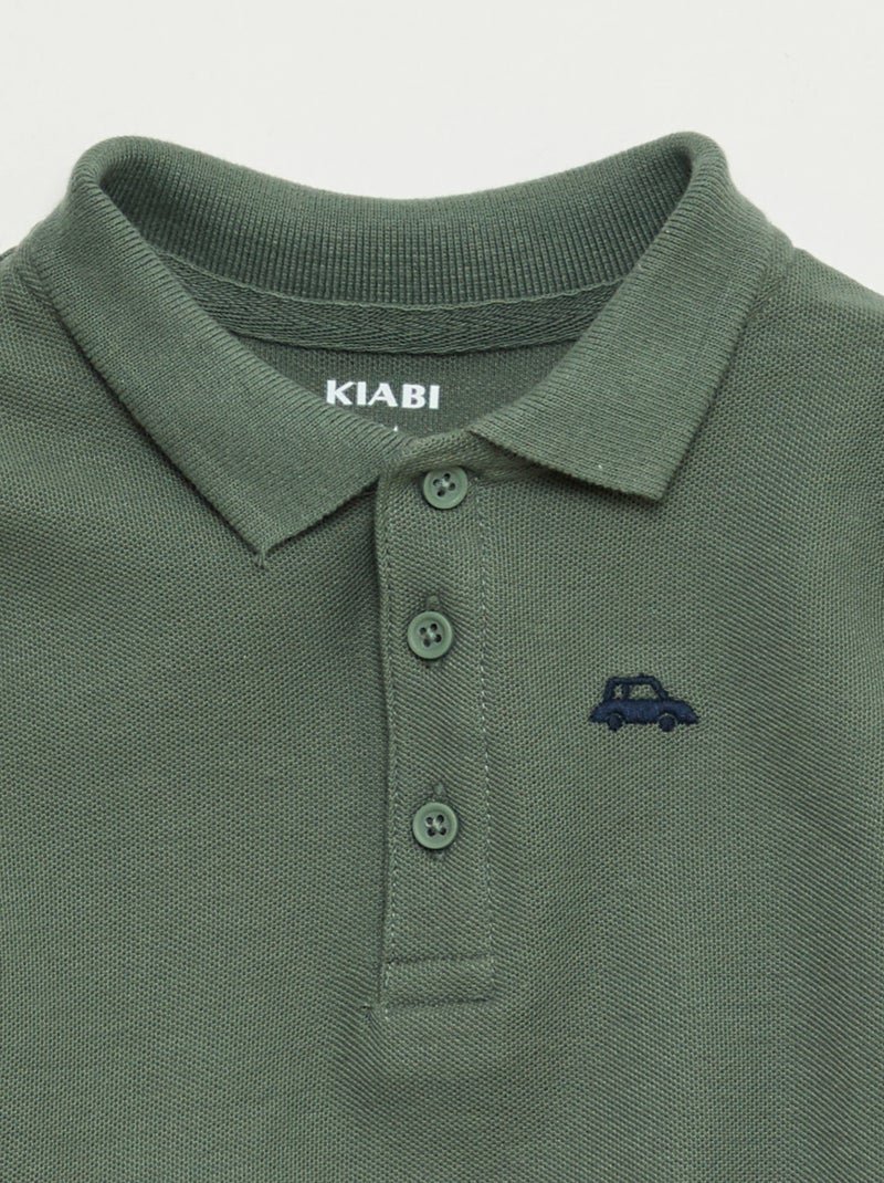 Polo em algodão piqué de mangas compridas Verde - Kiabi