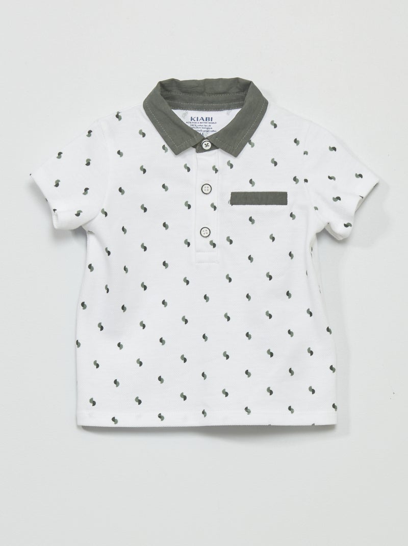 Polo em algodão piqué estampado BRANCO - Kiabi