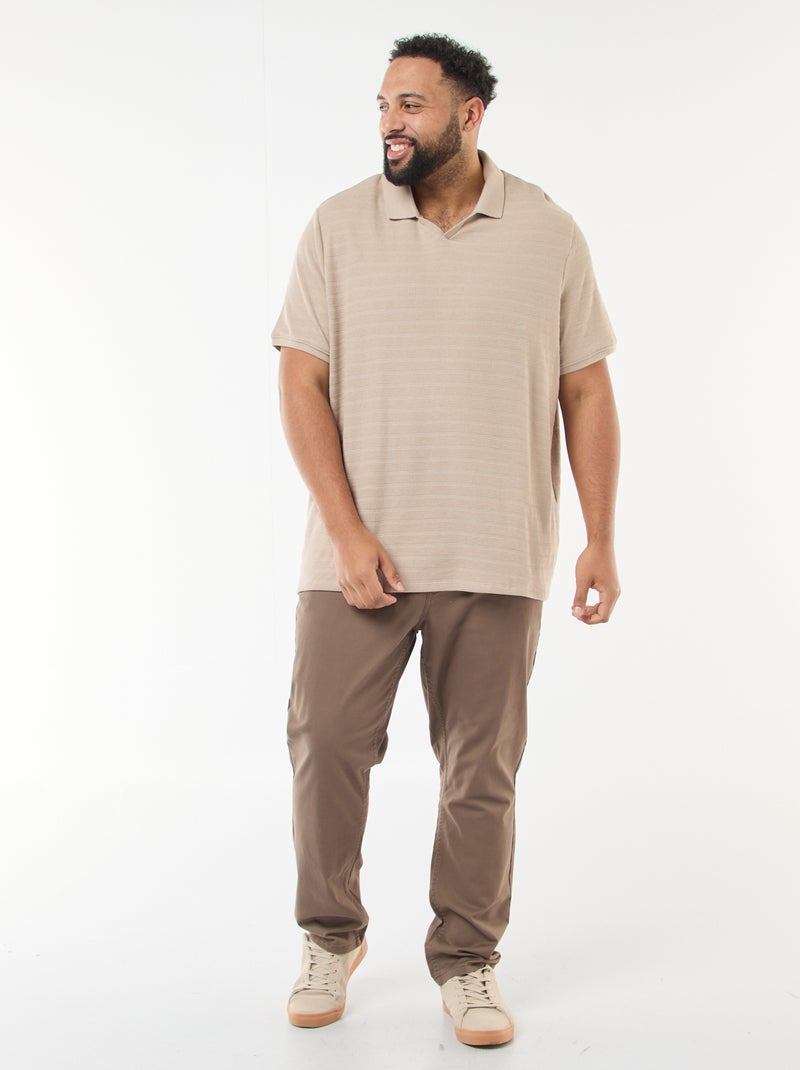 Polo em algodão stretch de mangas curtas Bege - Kiabi
