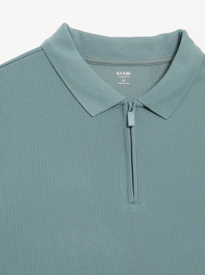 Polo em favo de mel com gola de fecho Azul - Kiabi