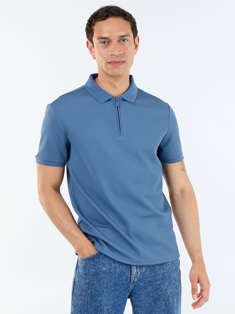 Polo em favo de mel com gola de fecho Azul - Kiabi