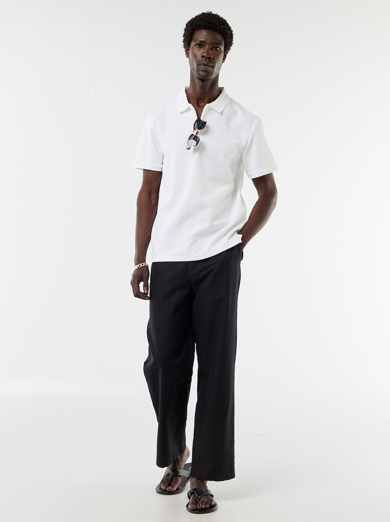 Polo em favo de mel com gola de fecho Branco - Kiabi