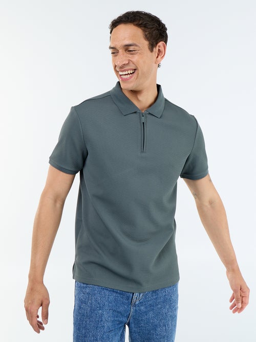 Polo em favo de mel com gola de fecho - Kiabi