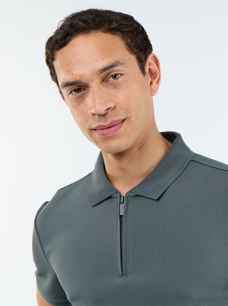Polo em favo de mel com gola de fecho Verde - Kiabi