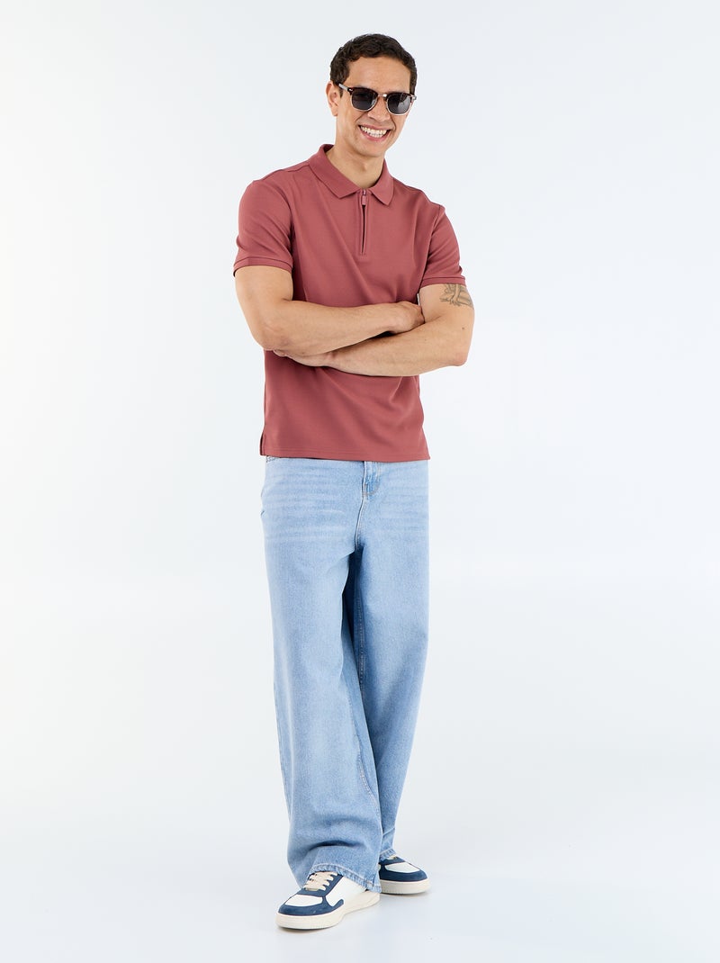 Polo em favo de mel com gola de fecho Vermelho - Kiabi