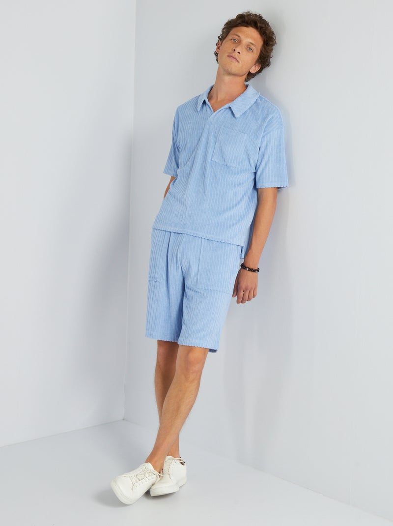 Polo em felpa com efeito nervurado AZUL - Kiabi