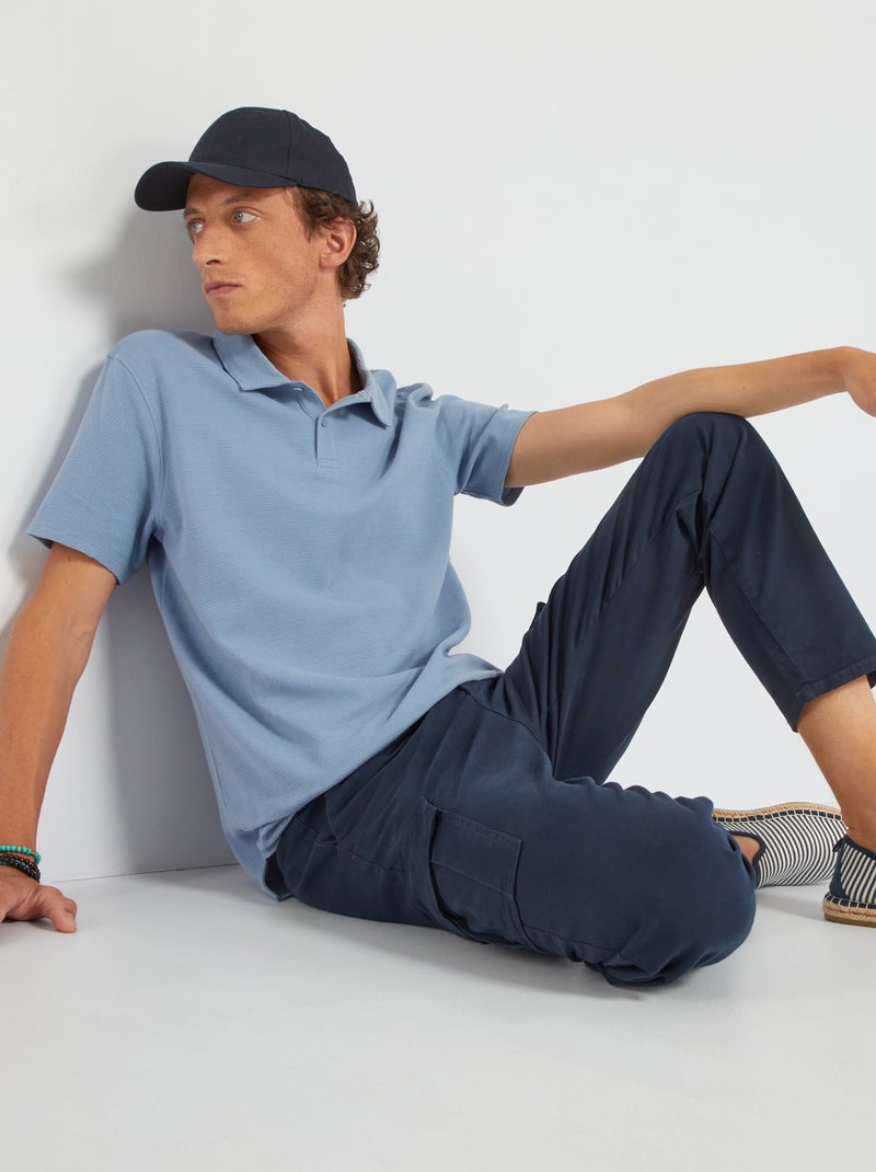 Polo em jacquard liso AZUL - Kiabi
