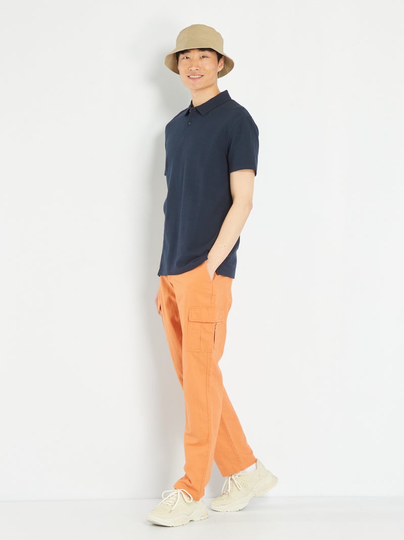 Polo em jacquard liso AZUL - Kiabi
