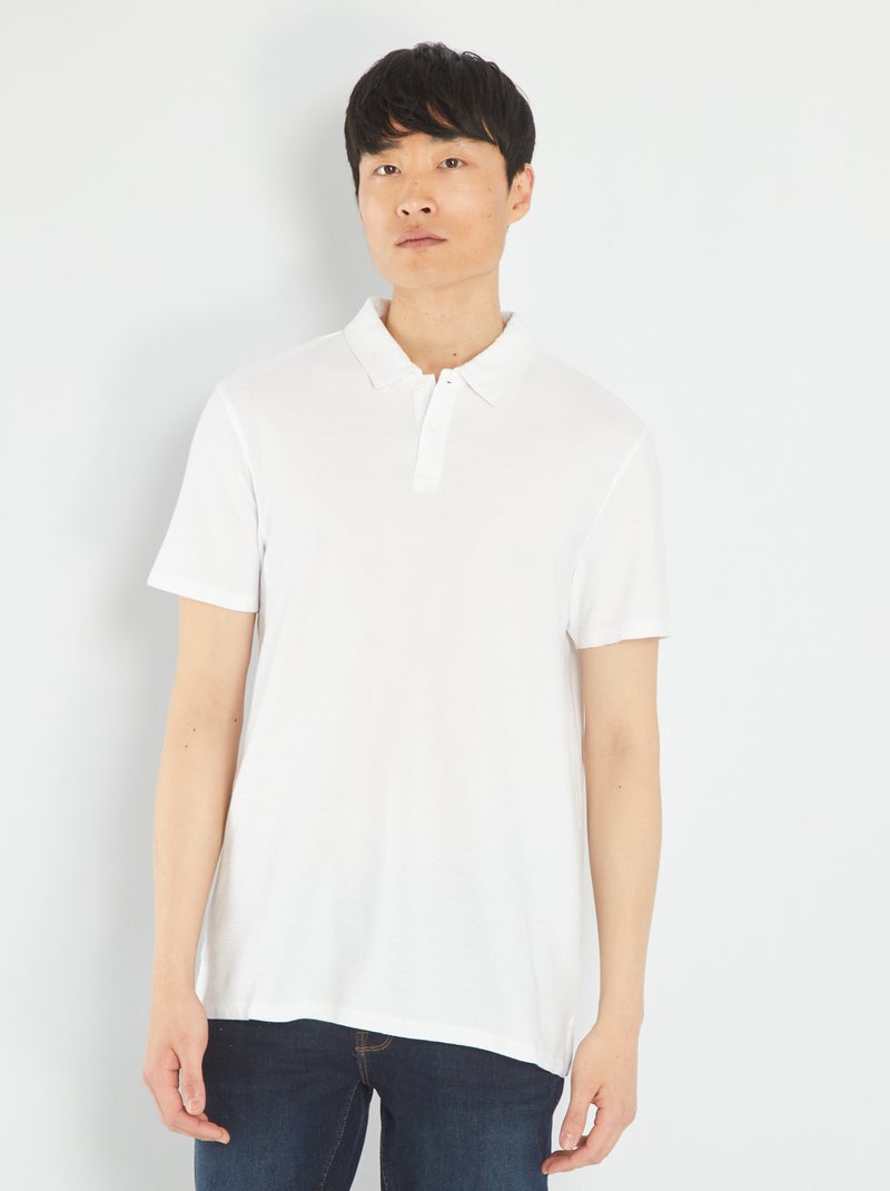Polo em jacquard liso Branco - Kiabi