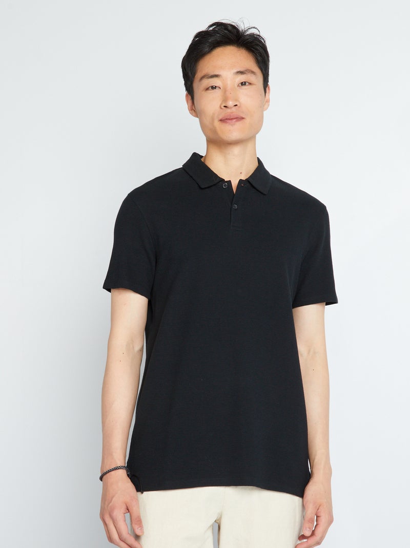 Polo em jacquard liso Preto - Kiabi